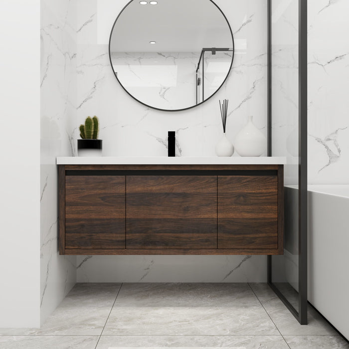 Giga floating bathroom vanity with resin sink and soft-close doors, modern design, mounted on wall with sleek finish.