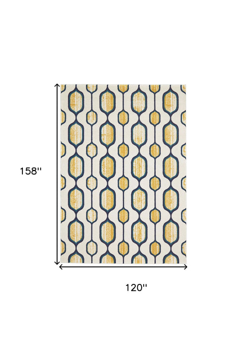 10' x 13' Geometric Power Loom Area Rug - Ivory Blue And Yellow