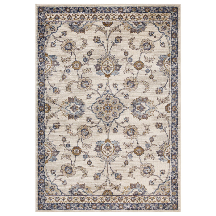 9' x 12' Floral Power Loom Area Rug - Ivory Charcoal And Navy
