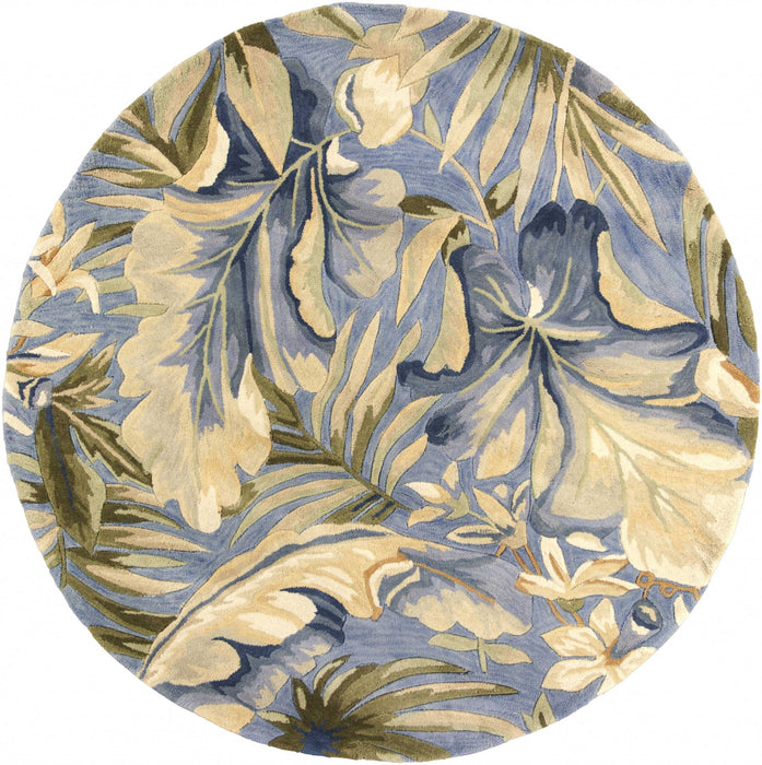 6' Hand Tufted Tropical Plant Indoor Area Rug - Blue