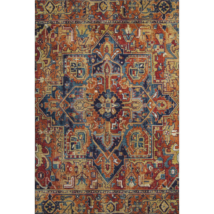 3' X 5' Oriental Washable Area Rug With UV Protection (649721) - Rust / Blue / Gold