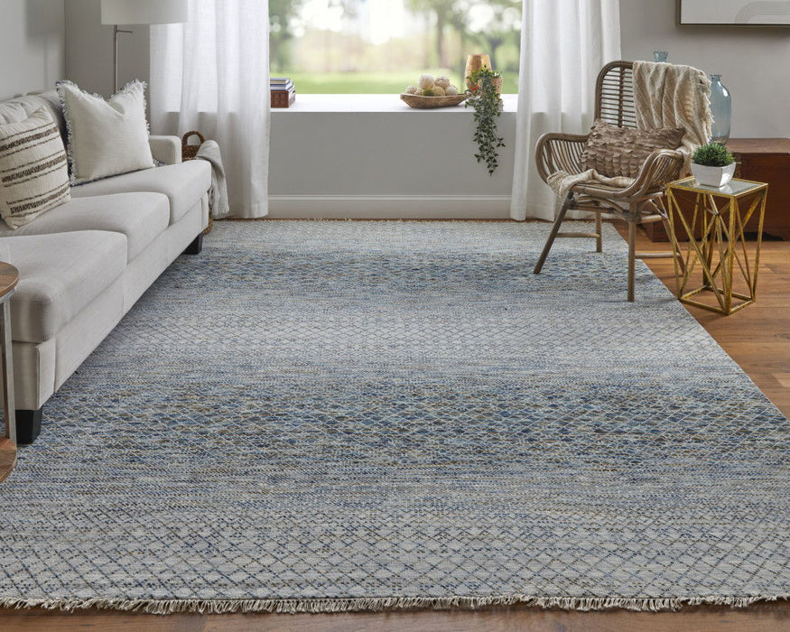 10' Wool Hand Knotted Runner Rug With Fringe - Ivory And Gray
