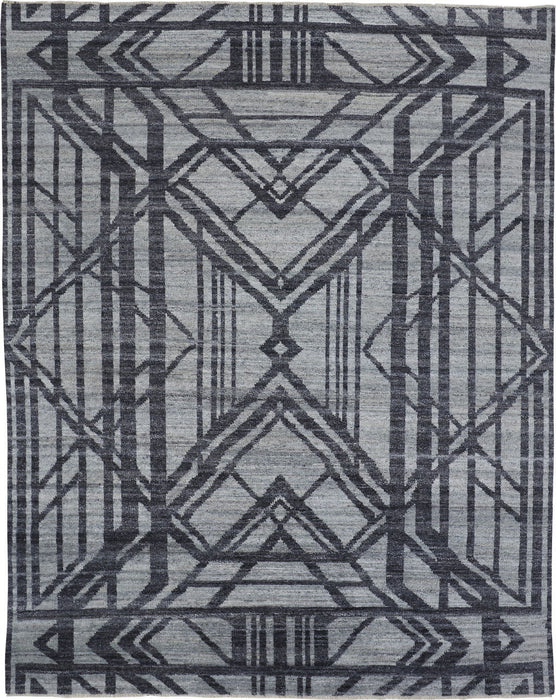 8' X 10' Wool Geometric Hand Knotted Area Rug - Gray And Blue