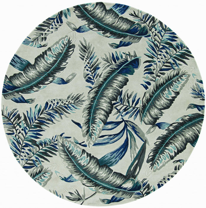 8' Round Wool Hand Tufted Area Rug - Blue And Gray