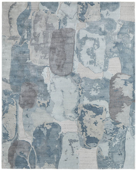 9' X 12' Abstract Hand Tufted Area Rug (722192) - Blue / Ivory