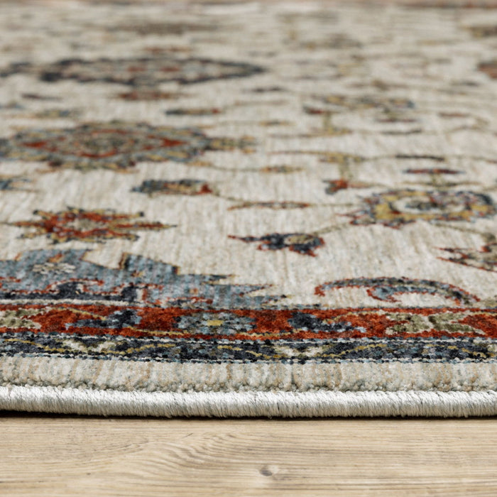 10' x 13' Oriental Power Loom Stain Resistant Area Rug With Fringe - Beige Rust Red Blue Gold And Gray