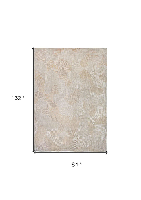 8' x 11' Abstract Non Skid Area Rug - Beige And White