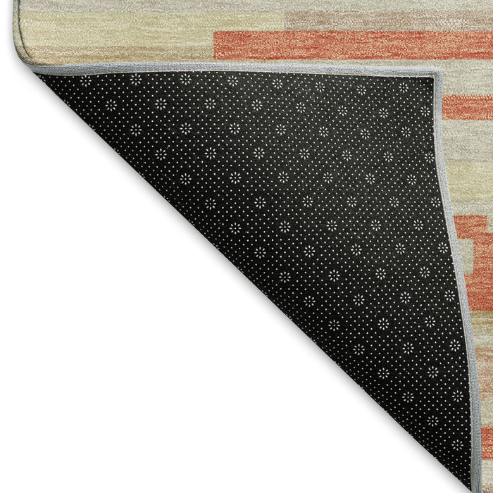 10' X 14' Striped Washable Area Rug With UV Protection (671096) - Salmon / Beige