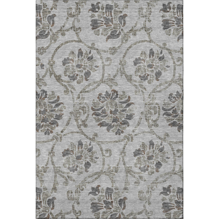 10' X 14' Floral Washable Area Rug With UV Protection - Gray And Taupe