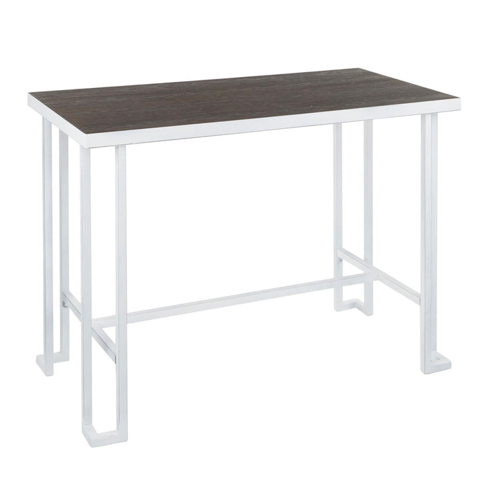 Roman - Industrial Counter Table - Vintage White Metal And Espresso Wood-Pressed Grain Bamboo