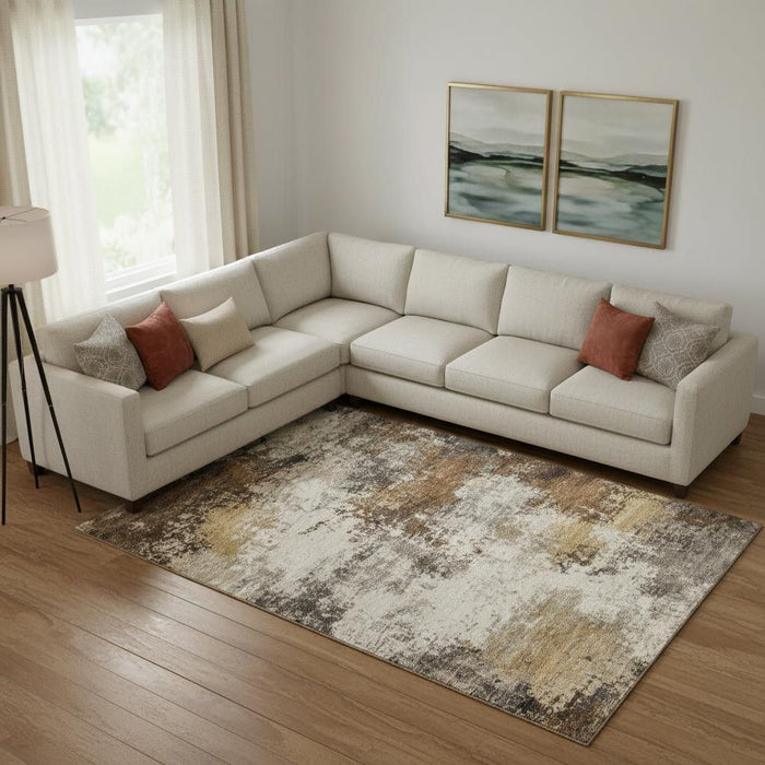 10' X 14' Abstract Washable Area Rug With UV Protection (716869) - Brown / Beige