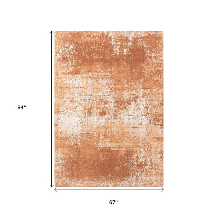 6' X 8' Abstract Washable Area Rug With UV Protection (609885) - Orange / White