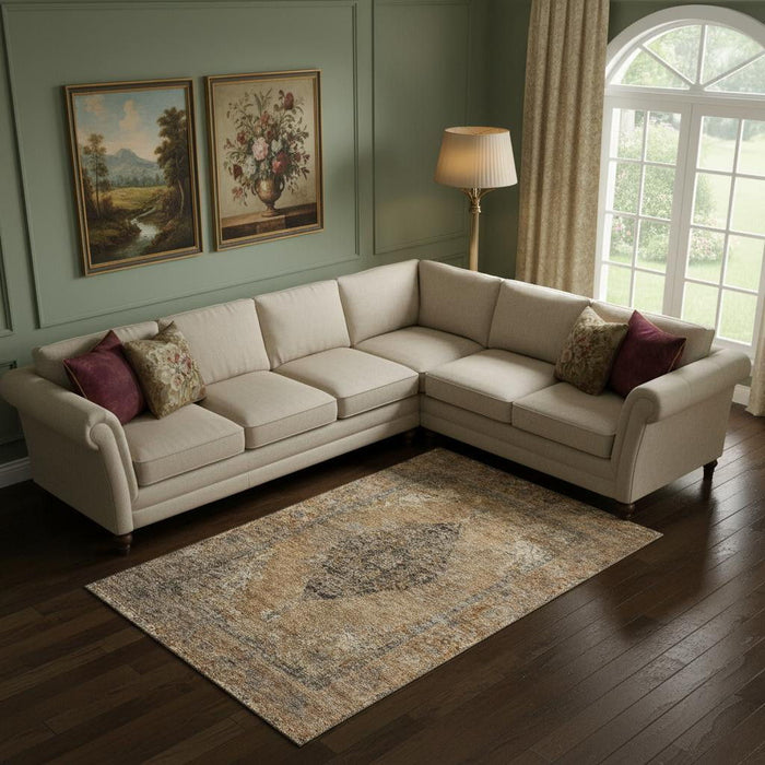 10' X 14' Medallion Washable Area Rug With UV Protection (714829) - Copper / Brown