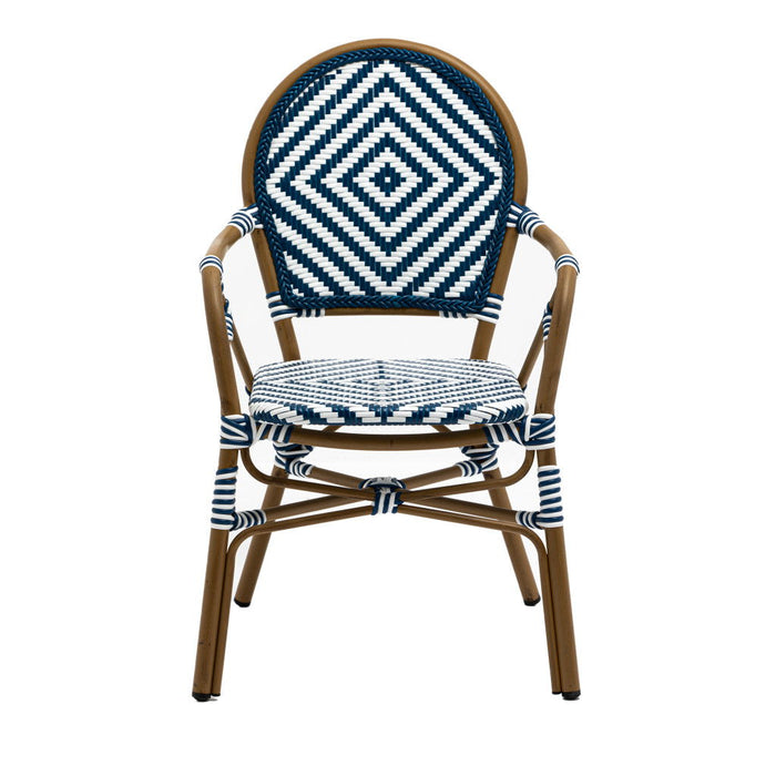 Aluminum And Rattan Open Back Dining Arm Chairs (Set of 2) - Blue