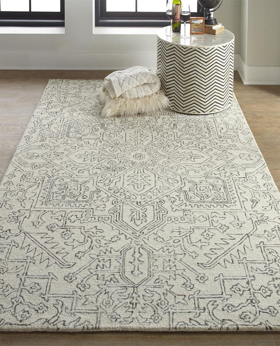 8' x 10' Wool Floral Tufted Handmade Stain Resistant Area Rug - Ivory And Gray