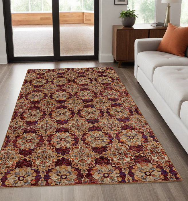 5.3' x 7.6' Oriental Power Loom Area Rug - Red And Gold