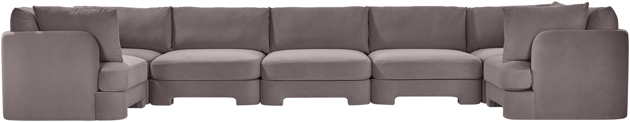 Meridian Furniture velvet upholstered 7-piece U-shaped sectional sofa from Hammond, a stationary living room furniture piece.