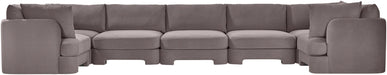 Meridian Furniture velvet upholstered 7-piece U-shaped sectional sofa from Hammond, a stationary living room furniture piece.