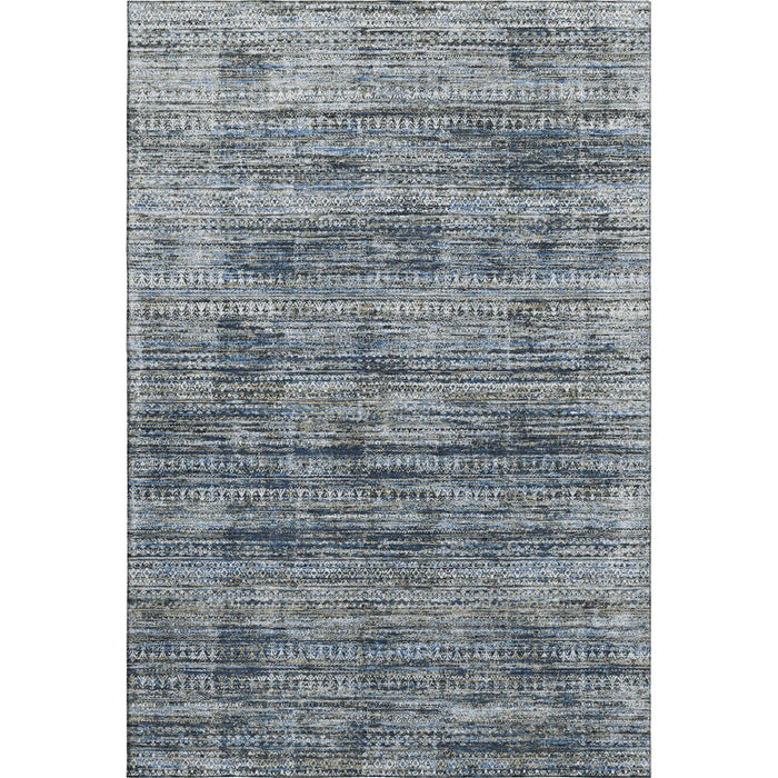 10' X 14' Striped Washable Area Rug With UV Protection (709750) - Denim Blue / Ivory / Khaki