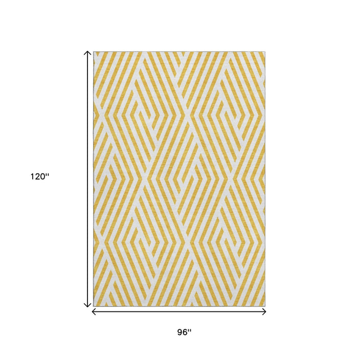 8' X 10' Geometric Washable Area Rug With UV Protection (648608) - Yellow / Ivory