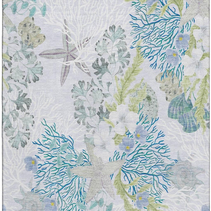 10' X 14' Geometric Washable Area Rug With UV Protection (645696) - Aqua / Ivory / Green