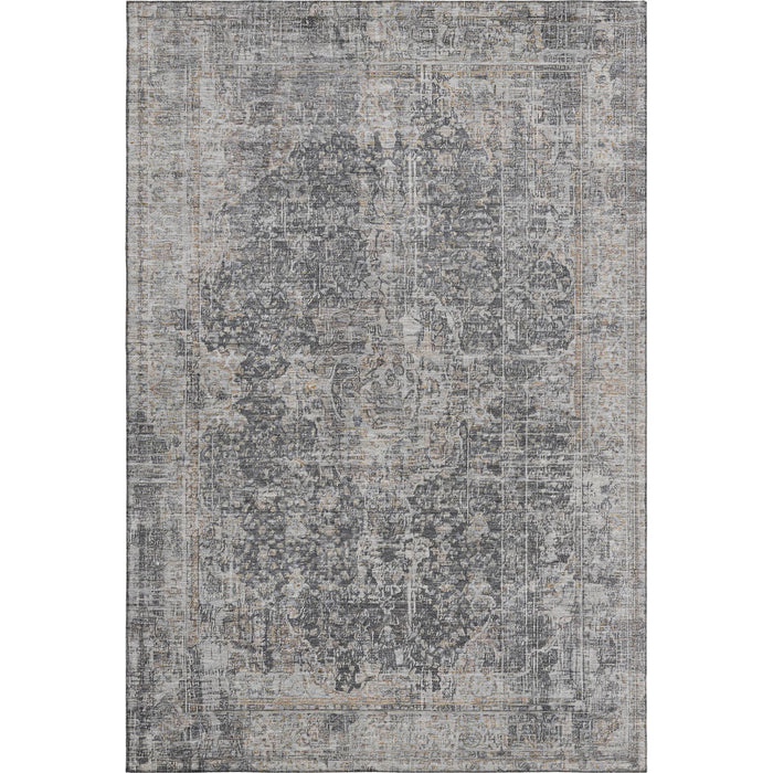 10' X 14' Floral Medallion Washable Area Rug With UV Protection (696446) - Charcoal / Gray / Silver