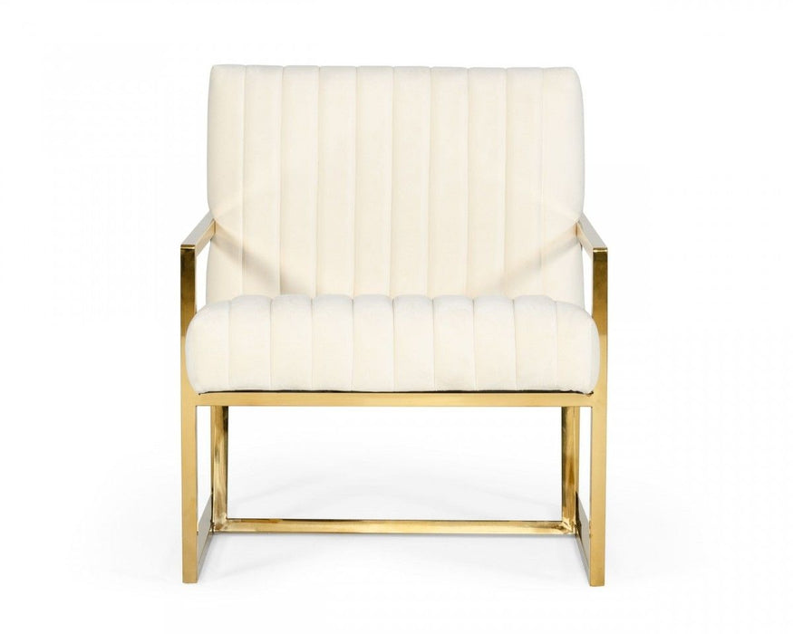Industrial Velvet Steel Chair - Off White And Gold