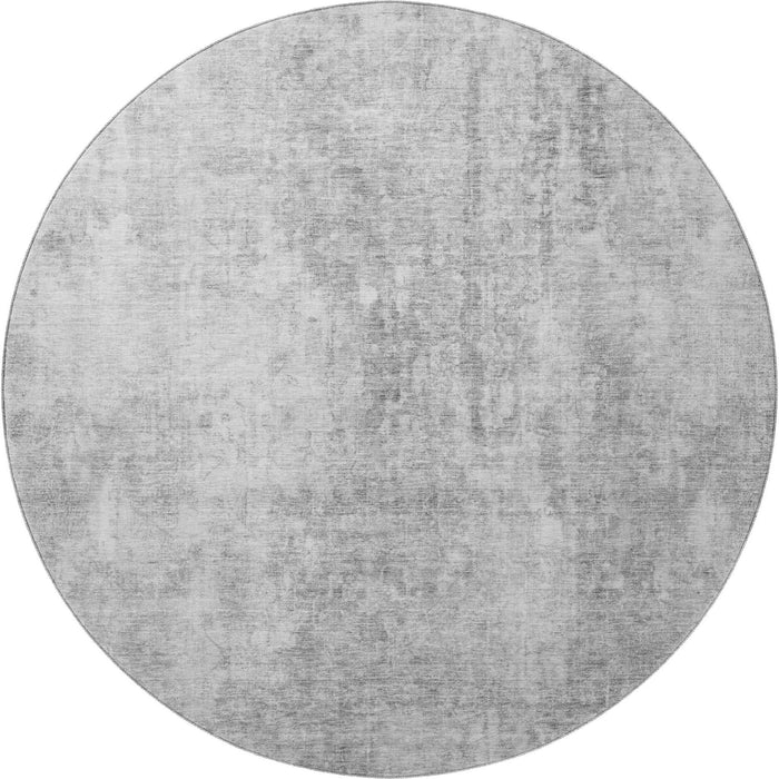 8' Abstract Washable Round Rug With UV Protection (654799) - Gray / Ivory
