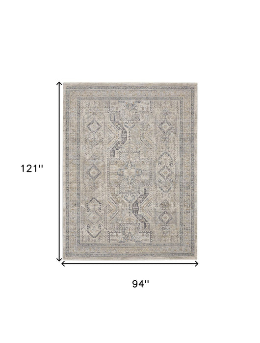 8' X 10' Oriental Distressed Area Rug With Fringe (546562) - Ivory / Gray