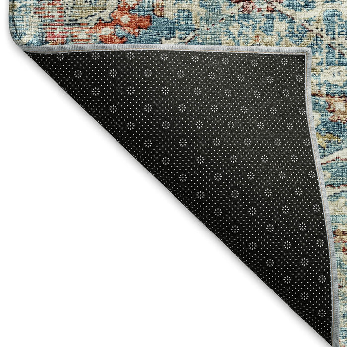 8' X 10' Floral Medallion Distressed Washable Area Rug With UV Protection (644214) - Blue / Orange / Gold