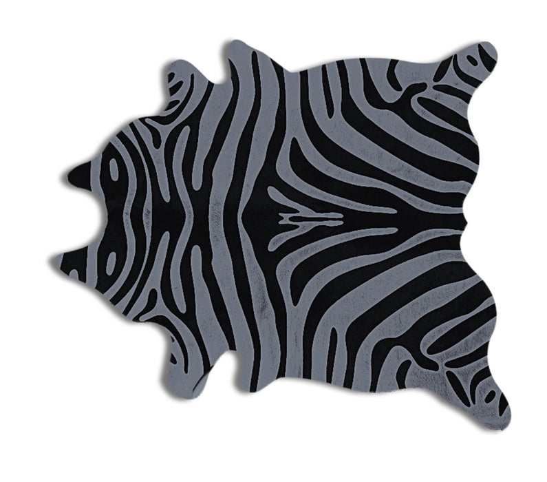 6' x 7' Zebra Print Genuine Cowhide Area Rug - Gray And Black