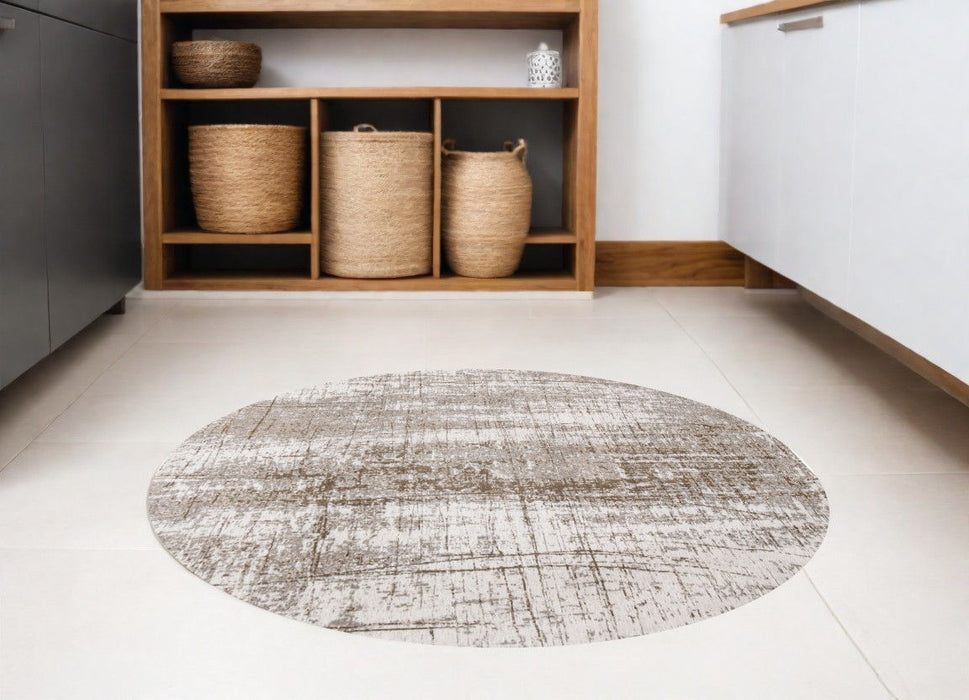 4' x 4' Round Abstract Non Skid Area Rug - Gray And Beige