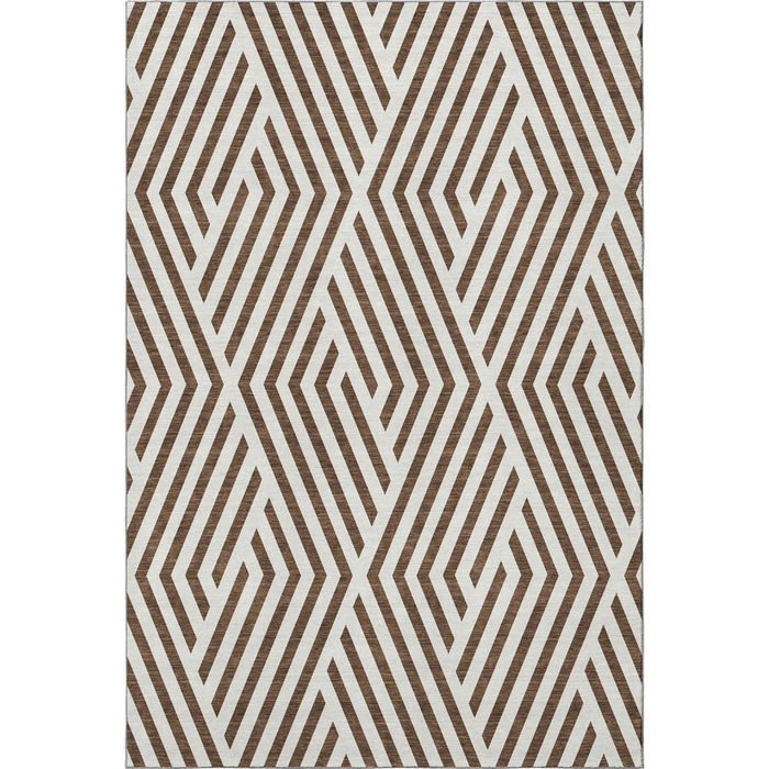 10' X 14' Geometric Washable Area Rug With UV Protection (648526) - Brown / Ivory