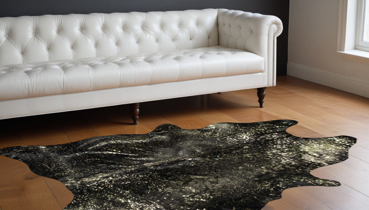 60" x 84" Cowhide - Area Rug - Chocolate And Gold