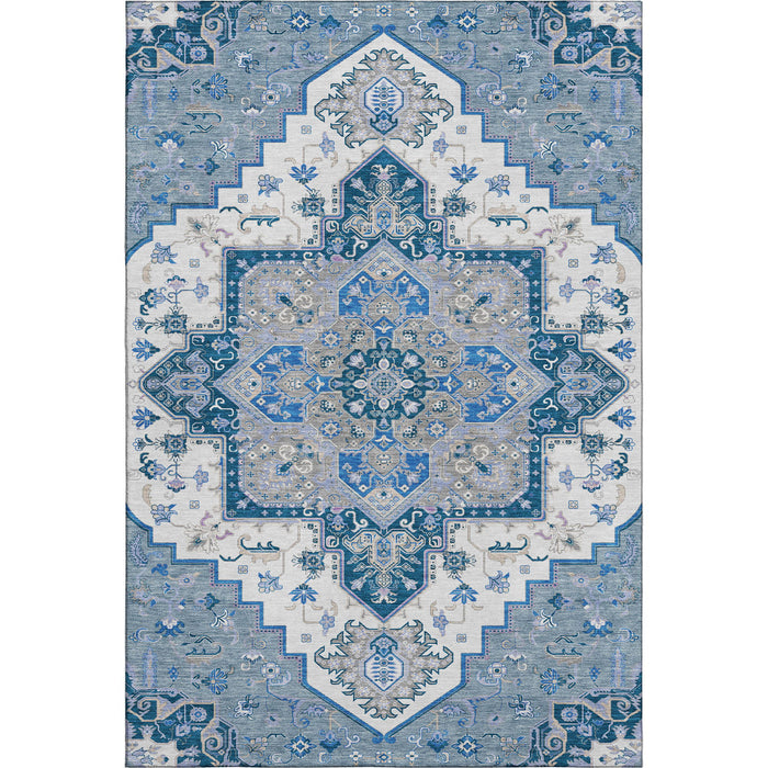 10' X 14' Oriental Washable Area Rug With UV Protection (681299) - Blue / Ivory / Gray