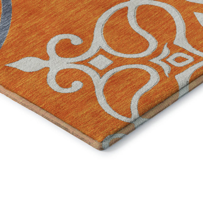 10' X 14' Floral Medallion Washable Area Rug With UV Protection (669546) - Orange / Ivory / Gray