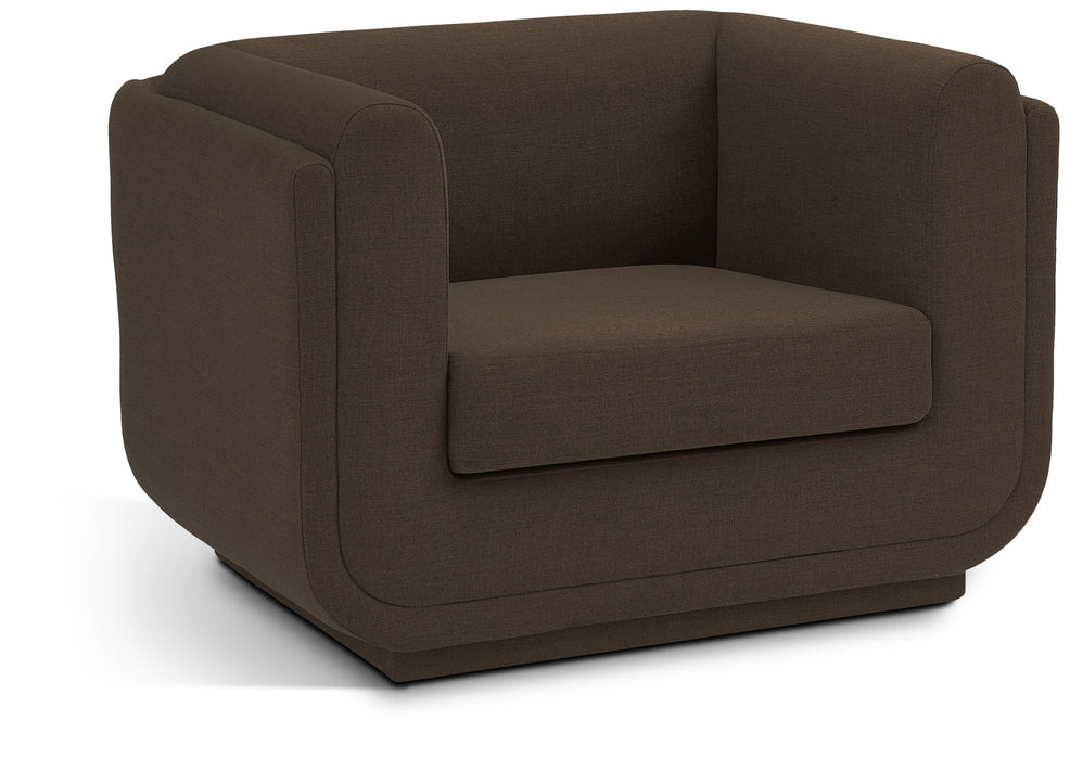 Meridian Furniture Kimora arm chair with plush fabric upholstery and modern design, shown in a stylish living room setting.