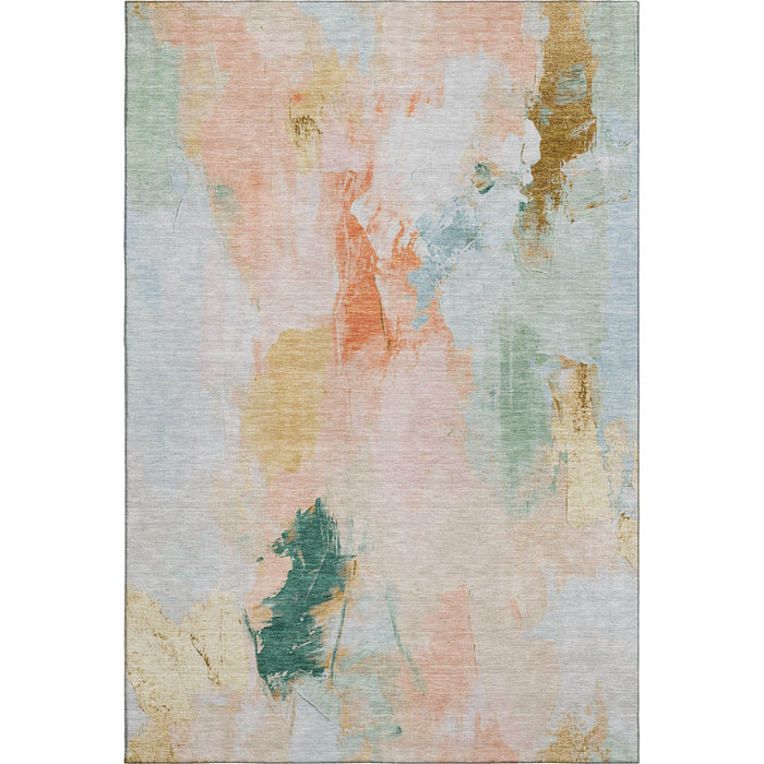 10' X 14' Abstract Washable Area Rug With UV Protection (707911) - Peach / Orange / Teal