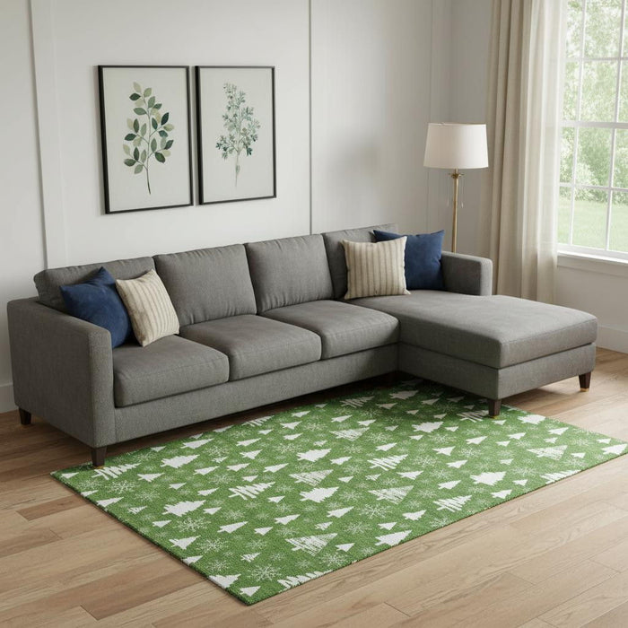 10' X 14' Abstract Geometric Washable Area Rug With UV Protection (701828) - Emerald / Ivory