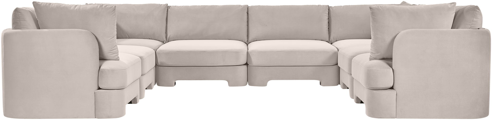 Meridian Furniture Hammond velvet performance fabric 8-piece U-shaped sectional with plush cushions and modern design.