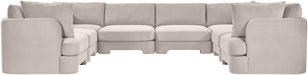 Meridian Furniture Hammond velvet performance fabric 8-piece U-shaped sectional with plush cushions and modern design.