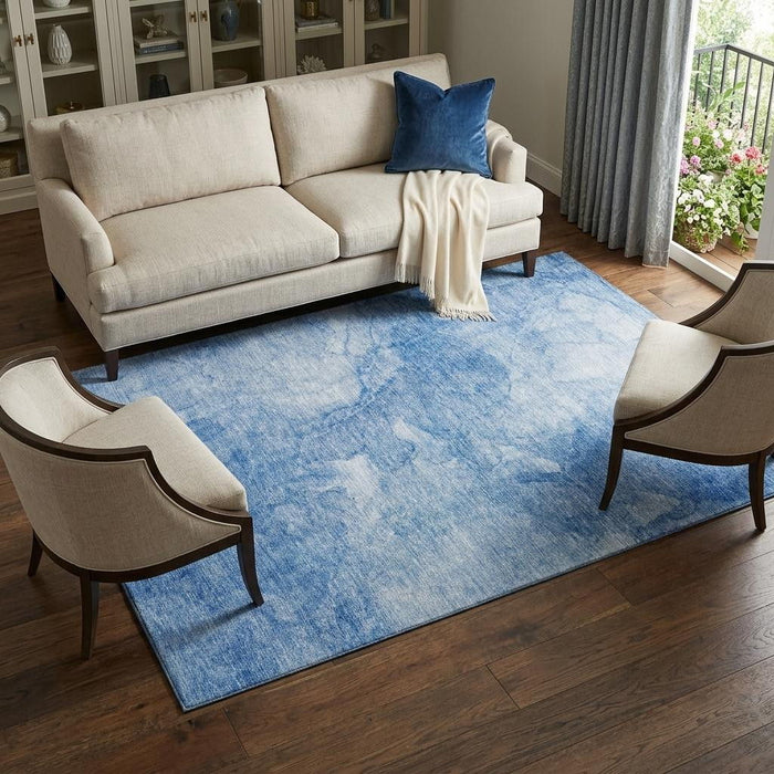 10' X 14' Abstract Washable Area Rug With UV Protection (656286) - Blue / Ivory