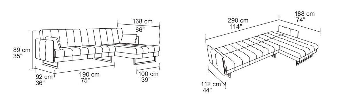 Modern Loft Fabric Right Facing Sofa Bed - Gray