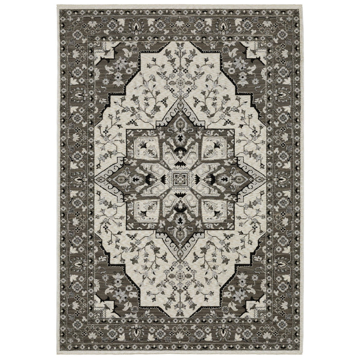 8' X 11' Medallion Area Rug With Fringe - Ivory And Gray