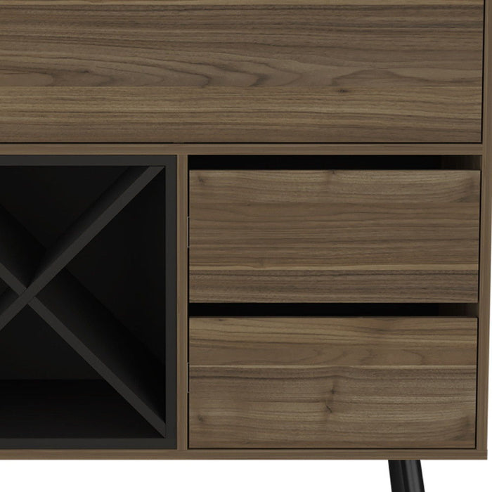 46" Wood Console Bar Cabinet With Single Door And Two Drawers - Dark Brown And Black