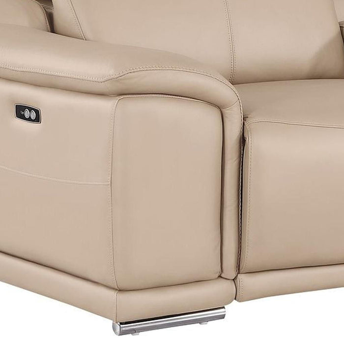 Leather Power Reclining Loveseat (643823) - Beige / Silver