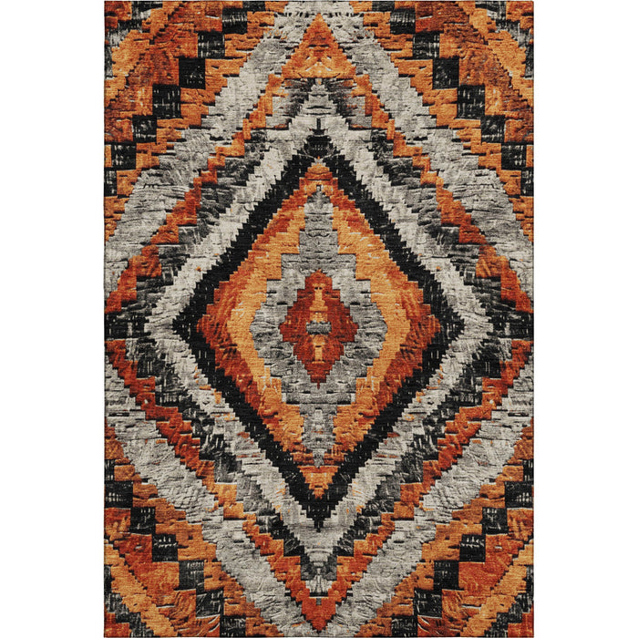 10' X 14' Diamond Washable Area Rug With UV Protection (707095) - Terra Cotta / Charcoal / Gray