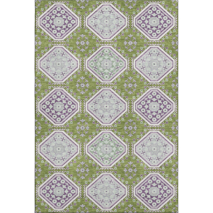 10' X 14' Floral Washable Area Rug With UV Protection (693738) - Lime Green / Ivory / Purple