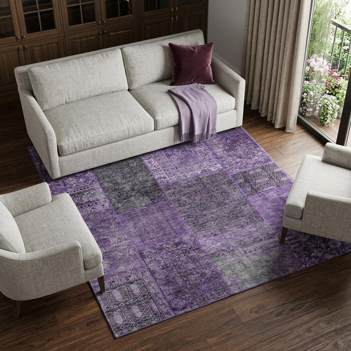 10' X 14' Patchwork Washable Area Rug With UV Protection (655433) - Eggplant / Gray