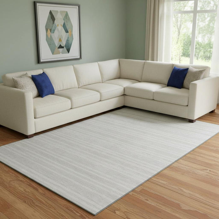 9' X 12' Striped Washable Area Rug With UV Protection (647817) - Ivory / Gray